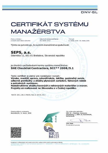 Certifikát SCC**