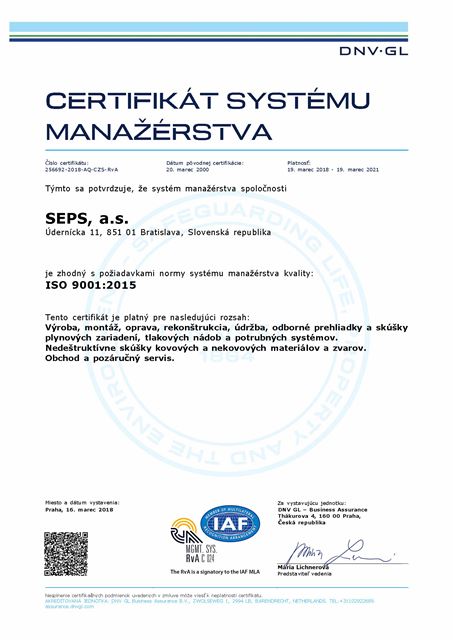 Certifikát kvality ISO 9001